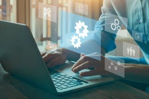 Laptop with sync and integration icons